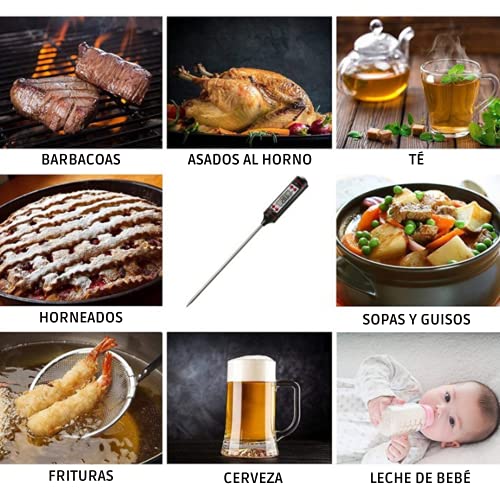 Termómetro de Cocina Digital Con Pincho de Acero Inoxidable Con Lectura Rápida Para Todo Tipo de Carne y Líquidos | Termómetro Digital para Uso Doméstico y Profesional