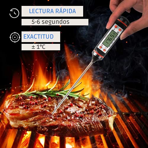 Termómetro de Cocina Digital Con Pincho de Acero Inoxidable Con Lectura Rápida Para Todo Tipo de Carne y Líquidos | Termómetro Digital para Uso Doméstico y Profesional