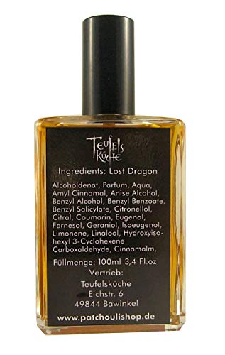 Teufelsküche Pachuli Lost Dragon - Agua de perfume para hombre, diseño gótico de pachuli con dragón, 100 ml en frasco de cristal