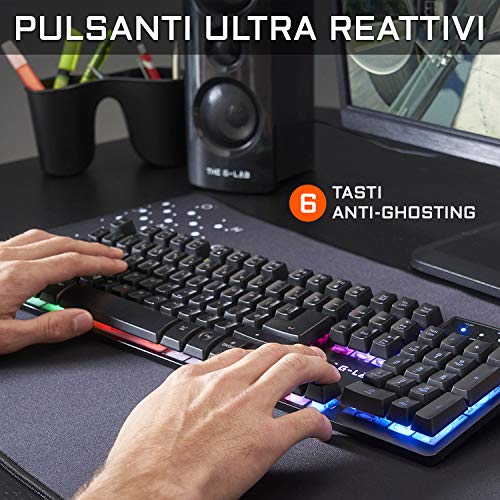 THE G-LAB Combo Krypton - Juego de Teclado y ratón para Gamer, retroiluminación RGB, Teclado Italiano USB antighosting + ratón de 6 Botones 3200 dpi – Paquete de Juegos PC PS4 Xbox One (Negro)