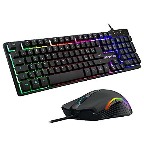 THE G-LAB Combo Krypton - Juego de Teclado y ratón para Gamer, retroiluminación RGB, Teclado Italiano USB antighosting + ratón de 6 Botones 3200 dpi – Paquete de Juegos PC PS4 Xbox One (Negro)