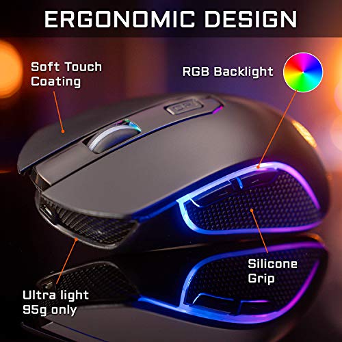 THE G-LAB Kult XENON Ratón Gaming Inalámbrico Recargable de Alto Rendimiento - Ratón Gaming Inalámbrico 5000 DPI, LED RGB, 6 Botones, Software Dedicado, Ligero y Rápido, Compatible con PC/PS4/Xbox One