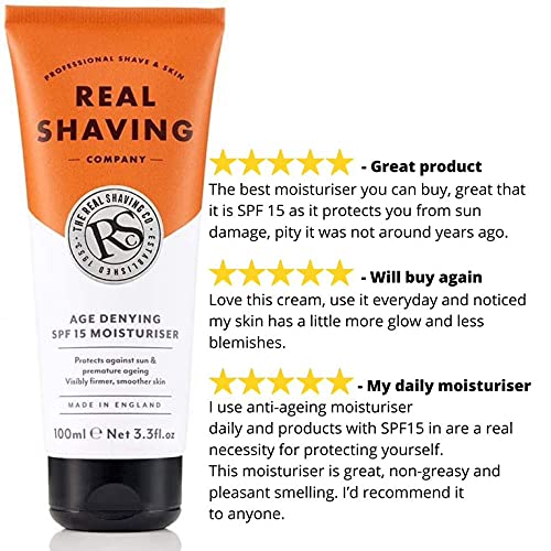 The Real Shaving Company Crema hidratante con FPS 15 antienvejecimiento: protege contra el sol y el envejecimiento prematuro, piel visiblemente más firme y suave 1 x 100 ml