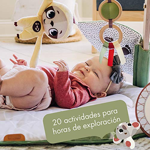 Tiny Love Boho Chic Gymini Gimnasio bebe multifuncional con arco de juego de madera natural, alfombra bebe acolchada, juegos sensoriales, 20 actividades, colección Boho Chic