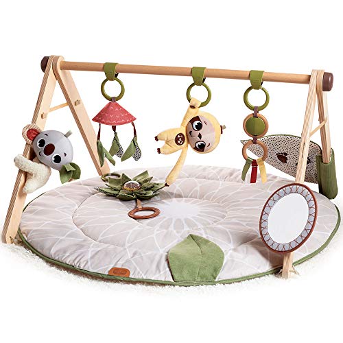 Tiny Love Boho Chic Gymini Gimnasio bebe multifuncional con arco de juego de madera natural, alfombra bebe acolchada, juegos sensoriales, 20 actividades, colección Boho Chic