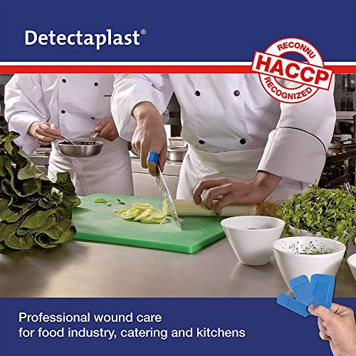 Tiritas detectables Detectaplast Universal, tiritas azules, tiritas resistentes agua y suciedad, tiritas cocina para industria alimentaría, hostelería y restauración, 38 x 38 mm, 100 tiritas