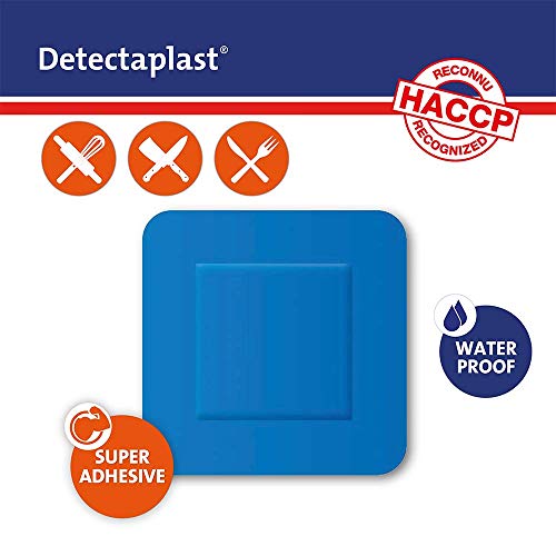 Tiritas detectables Detectaplast Universal, tiritas azules, tiritas resistentes agua y suciedad, tiritas cocina para industria alimentaría, hostelería y restauración, 38 x 38 mm, 100 tiritas