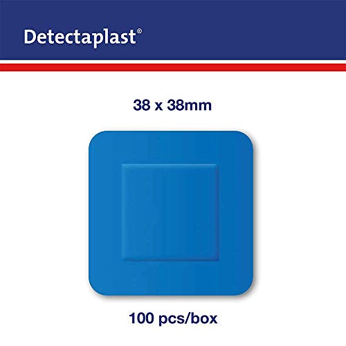 Tiritas detectables Detectaplast Universal, tiritas azules, tiritas resistentes agua y suciedad, tiritas cocina para industria alimentaría, hostelería y restauración, 38 x 38 mm, 100 tiritas