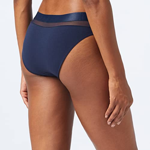 Tommy Hilfiger Bikini con Inserción de Malla Braguitas con Cintura Elástica, Azul (Navy Blazer 416), 38 (Talla del Fabricante: MD) para Mujer