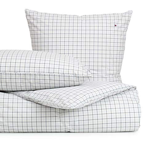 Tommy Hilfiger Ropa de cama Organic Checks Blue 1 funda nórdica de 135 x 200 cm y 1 funda de almohada de 80 x 80 cm