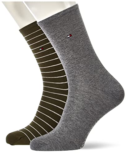 Tommy Hilfiger Small Stripe Women's Socks Calcetín clásico, Olive, 35 Regular para Mujer