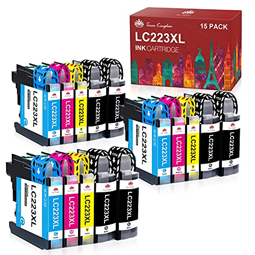 Toner Kingdom LC223 LC223XL Cartuchos de Tinta Compatibles de Reemplazo para Brother DCP-J4120DW DCP-J562DW MFC-J5625DW J4625DW J5320DW J5720DW J880DW J5620DW J680DW J4420DW J4620DW J480DW (15 Pack)