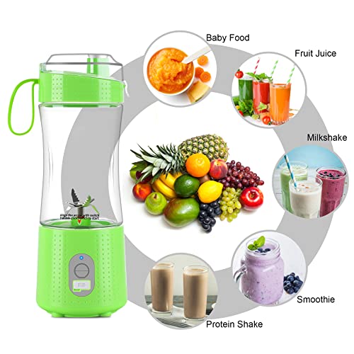 TOPESCT Mini Batidora Portátil Personal para Batidos y Smoothies - con 6 Cuchillas 3D y Vaso Exprimidor de 380 ml - Potente Máquina de Mano Mezcladora de Frutas de 2000 mAh*2 Recargable por USB