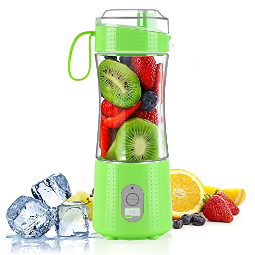 TOPESCT Mini Batidora Portátil Personal para Batidos y Smoothies - con 6 Cuchillas 3D y Vaso Exprimidor de 380 ml - Potente Máquina de Mano Mezcladora de Frutas de 2000 mAh*2 Recargable por USB