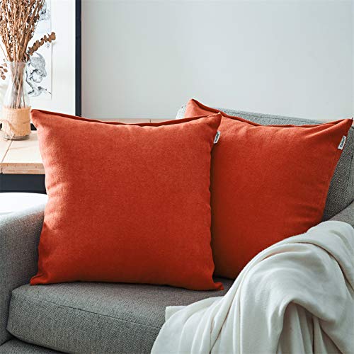 Topfinel Juego 2 Fundas Cojines Cama Sofas de Chenilla Algodón Lino Duradero Almohadas Decorativa de Color sólido para Sala de Estar, sofás, Camas, sillas Dormitorio Jardín Coche 40x40cm Naranja