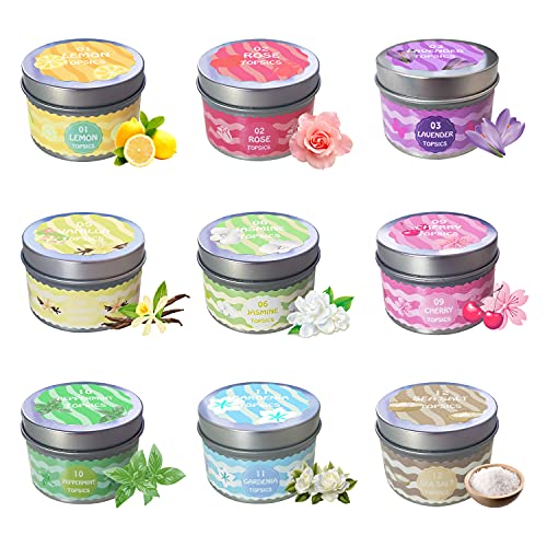 Topsics 9 Piezas Regalo de Velas Perfumadas, 9*3.2 OZ Juego de Velas Aromática para Mujer, Cera de Soja 100% Natural Regalos para Día de Madre, San Valentín, Cumpleaños, Baño y Navidad