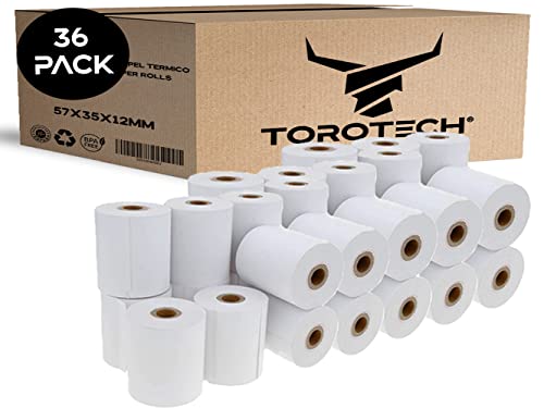 TOROTECH Rollos de Papel Térmico Blanco para Datáfonos 57x35x12mm - Ecológicos Sin BPA - Bobinas para Tickets Terminales Tarjetas Crédito Rodillos Impresoras POS TPV Alta Durabilidad (36)