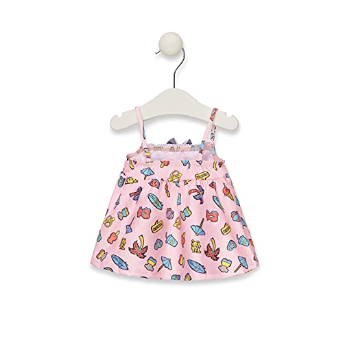 TOUS BABY - Vestido de Tirantes Rosa con Corte evasé Estampado Beach. (1-3 Meses)