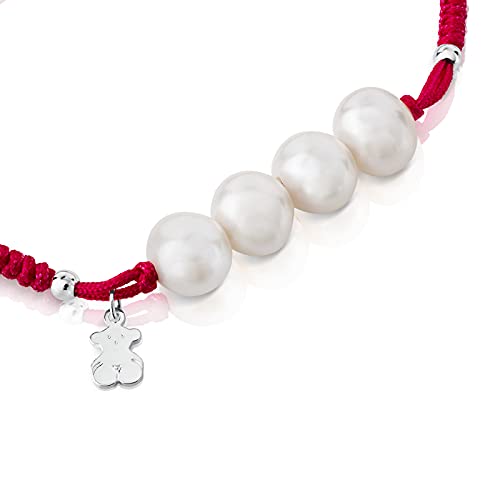 Tous Jewelry - Pulsera «Icon Pearl Silver» elástica de plata de ley con perlas y cordón ajustable de nailon con 4 perlas de agua dulce