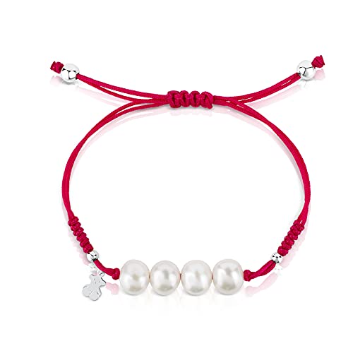 Tous Jewelry - Pulsera «Icon Pearl Silver» elástica de plata de ley con perlas y cordón ajustable de nailon con 4 perlas de agua dulce