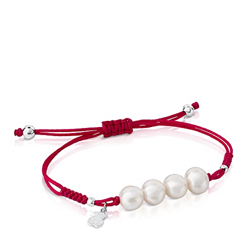 Tous Jewelry - Pulsera «Icon Pearl Silver» elástica de plata de ley con perlas y cordón ajustable de nailon con 4 perlas de agua dulce