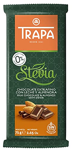 Trapa Tableta de Chocolate Extrafino con Leche y Almendra, con Stevia, 75 g