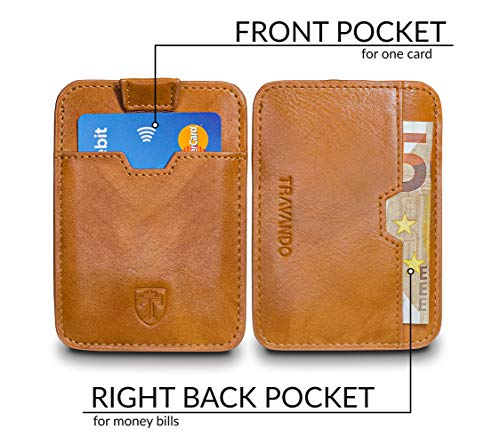 TRAVANDO ® Tarjetera con Seguridad RFID, PROTECCIÓN hasta 12 Tarjetas (Crédito) - Billetera Fina - Pinza para Billetes - Cartera Pequeña - Estuche para Hombres