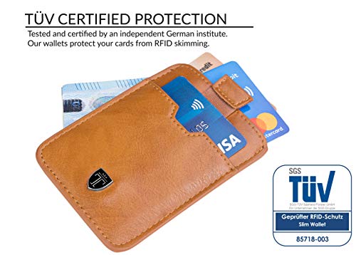 TRAVANDO ® Tarjetera con Seguridad RFID, PROTECCIÓN hasta 12 Tarjetas (Crédito) - Billetera Fina - Pinza para Billetes - Cartera Pequeña - Estuche para Hombres