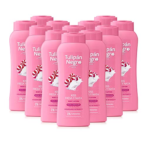 Tulipan Negro, Body Lotion Kiss Fresa y Nata, Nutriente, 400 ml x12 unidades