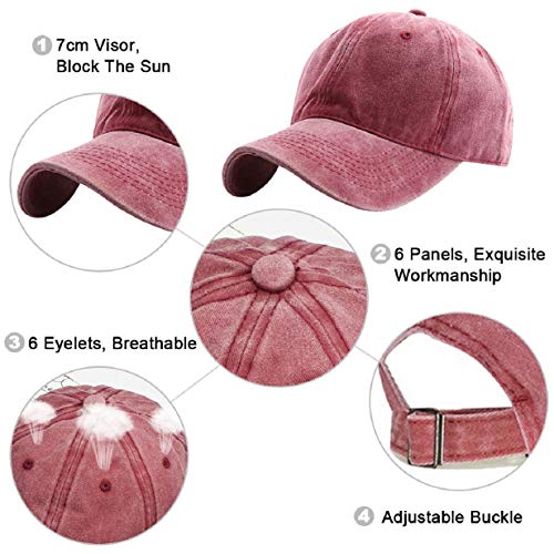 Tuopuda Gorra de Béisbol Classic Unisex Ajustable Washed Teñido Gorras de Béisbol de Algodón Sombrero de Deportes al Aire Libre (Rojo)