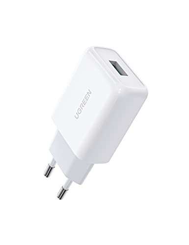 UGREEN Cargador Quick Charge 3.0, Cargador USB 18W Cargador Carga Rápida Cargador de Red para Xiaomi Mi10 Mi9 Redmi 10 Redmi Note 10 Redmi Note 9 Galaxy S21 S20 S10 BQ Aquarius X iPhone 13 12-Blanco