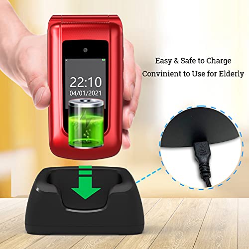 Uleway gsm Teléfono Móvil Simple con Teclas Grandes Teléfono Móvil para Personas Mayores con Tapa Doble Pantalla de 2,4 Pulgadas Botón SOS Cámara Fácil de Usar para Ancianos (con Portugues)