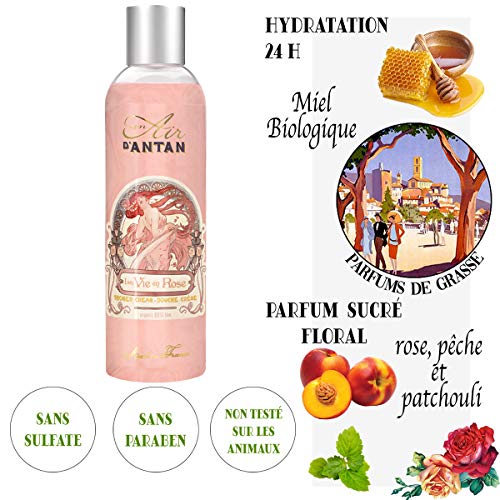 Un Air d’Antan Gel de Ducha Frances Rose - Perfume Original: una Delicata Mezcla con Melocotón, Petalos de Rosa y Pachulí - Formula Hidratante sin Parabenos – Para Mujer - Idea Regalo - 250ml