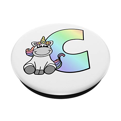 Unicornio letra C, arco iris, inicial monograma PopSockets PopGrip Intercambiable