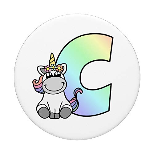 Unicornio letra C, arco iris, inicial monograma PopSockets PopGrip Intercambiable