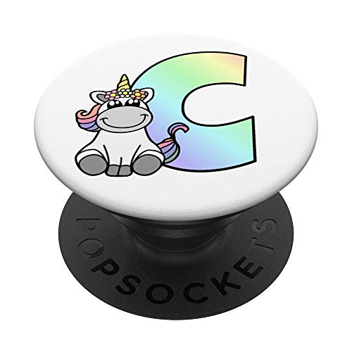 Unicornio letra C, arco iris, inicial monograma PopSockets PopGrip Intercambiable