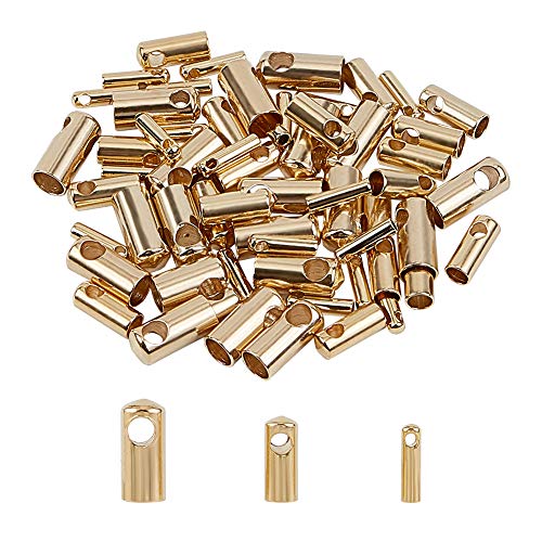 UNICRAFTALE 60pcs 3 tamaños 1.2 mm / 2 mm / 3 mm Extremos de Cordón Dorado 304 Tapas de Extremo de Acero Inoxidable Terminadores de Cordón de Cuero Tapas de Cuentas de Punta para Fabricación de Joyas