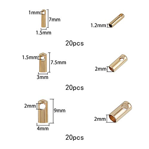 UNICRAFTALE 60pcs 3 tamaños 1.2 mm / 2 mm / 3 mm Extremos de Cordón Dorado 304 Tapas de Extremo de Acero Inoxidable Terminadores de Cordón de Cuero Tapas de Cuentas de Punta para Fabricación de Joyas