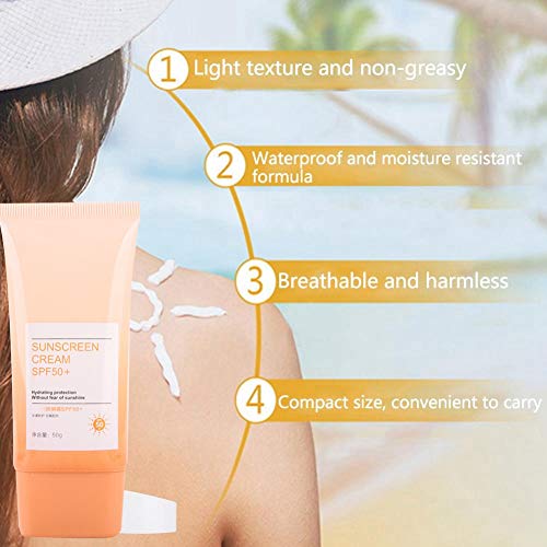 Unseen Sunscreen spf 50+, Crema de protección solar facial Verano impermeable a prueba de sudor Protección solar Loción bloqueadora solar, 50g