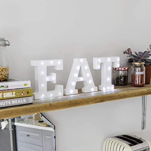 Up in Lights Muestra decorativa de madera blanca de las letras del LED - colgante de pared con pilas - Letra F