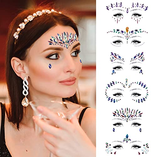 URAQT Cara de Gemas, Cristales cara Pegatinas, Joyas Sirena Cara Gems Maquillaje Facial Joyas Cristales Cuerpo del Rhinestone