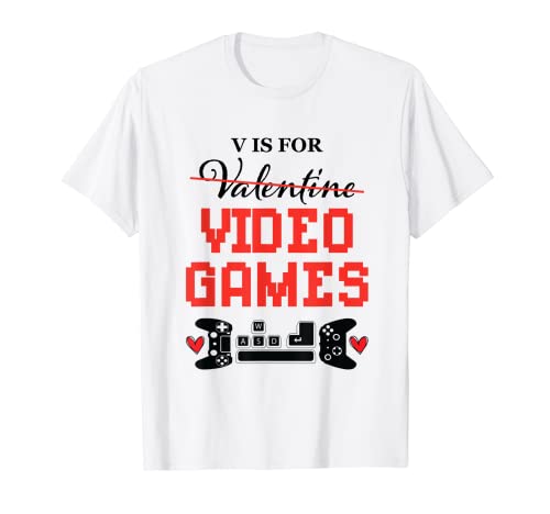 V es para videojuegos chico hombres juego divertido día de San Valentín Camiseta