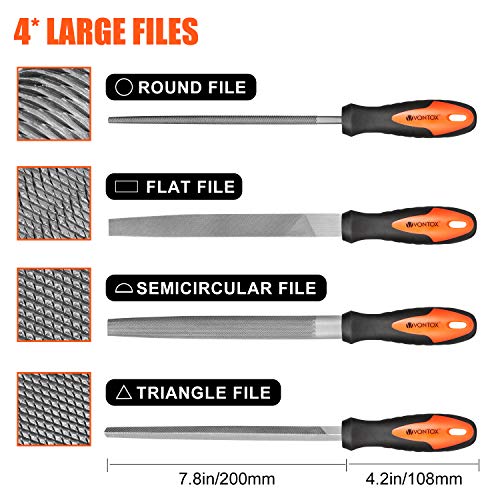 V VONTOX 19Pcs Juego de Limas y Escofinas,Juego de Limas Multiusos en Acero con Alto Contenido de Carbono Incluye 4 Limas (Plana/Triángulo/Semirredondas/Redondas) y 14 Limas de Agujas,Para DIY