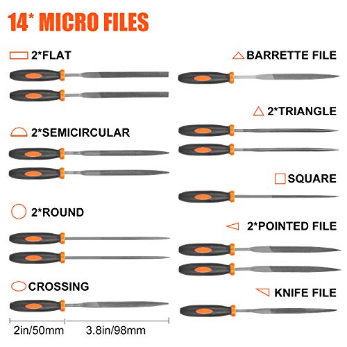 V VONTOX 19Pcs Juego de Limas y Escofinas,Juego de Limas Multiusos en Acero con Alto Contenido de Carbono Incluye 4 Limas (Plana/Triángulo/Semirredondas/Redondas) y 14 Limas de Agujas,Para DIY