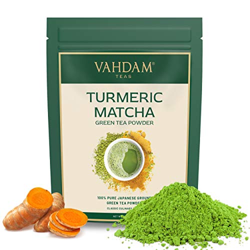 VAHDAM, CÚRCUMA + MATCHA Té Verde En Polvo - MEJORES MEZCLAS DE SUPERFOODS (100g, 50 tazas), Polvo de Matcha Japonés 100% Puro y Sin Mezclar, 137x ANTIOXIDANTES | Aumenta la energía y el metabolismo