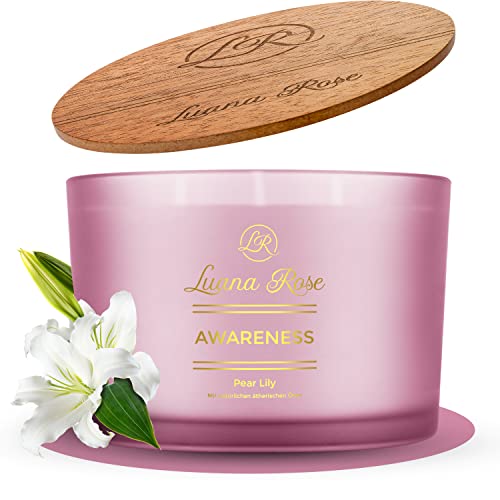 Vela aromática de 3 mechas de Luana Rose, set de regalo - Vela 100% de cera de soja - Velas perfumadas con tapa de madera - Vela aromática - Vela de regalo - Velas en vaso para aromaterapia Candle