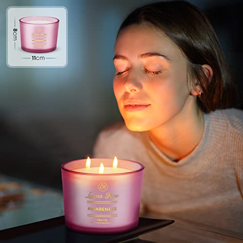 Vela aromática de 3 mechas de Luana Rose, set de regalo - Vela 100% de cera de soja - Velas perfumadas con tapa de madera - Vela aromática - Vela de regalo - Velas en vaso para aromaterapia Candle