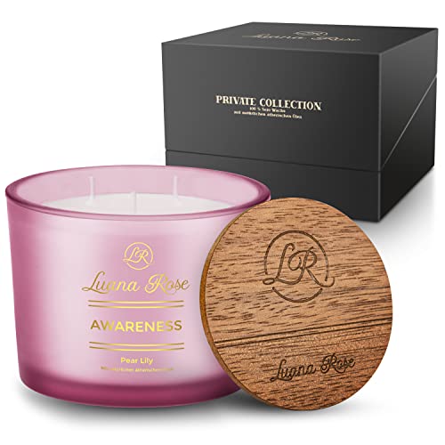 Vela aromática de 3 mechas de Luana Rose, set de regalo - Vela 100% de cera de soja - Velas perfumadas con tapa de madera - Vela aromática - Vela de regalo - Velas en vaso para aromaterapia Candle