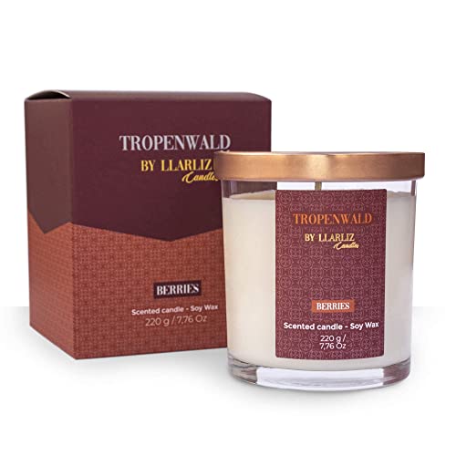 Vela perfumada aromática Tropenwald 220g | Aroma FRUTOS ROJOS | 50 HORAS | Cera de SOJA natural | Envase de vidrio reutilizable tapa metal | Velas perfumadas LLARLIZ Candles