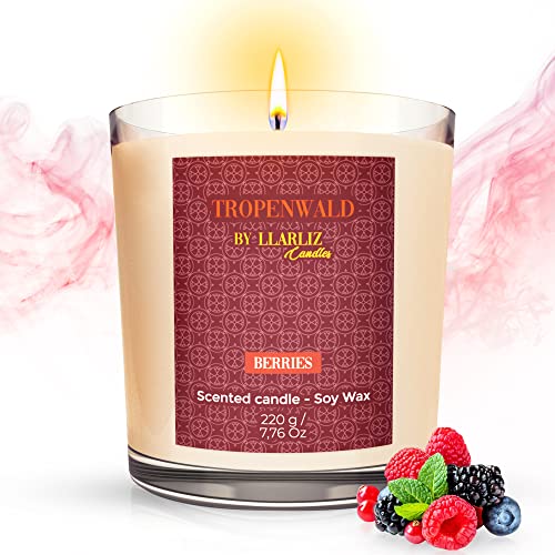 Vela perfumada aromática Tropenwald 220g | Aroma FRUTOS ROJOS | 50 HORAS | Cera de SOJA natural | Envase de vidrio reutilizable tapa metal | Velas perfumadas LLARLIZ Candles